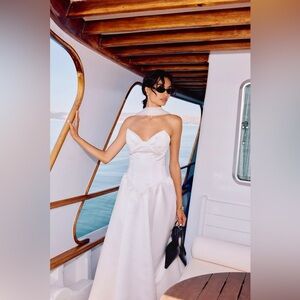 Watters Rickey Strapless Basque-Waist A-Line Midi Dress